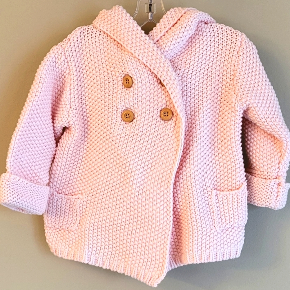 Super cute light pink heavy knit hooded cardigan